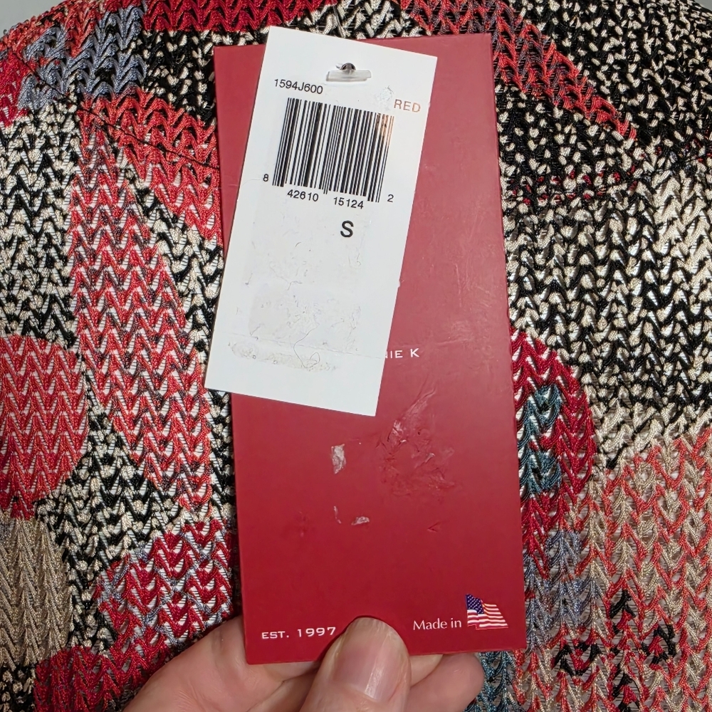 IC By Connie K Collection Jacket Red Floral Knitted Jacquard Kimono sz S - Picture 10 of 14